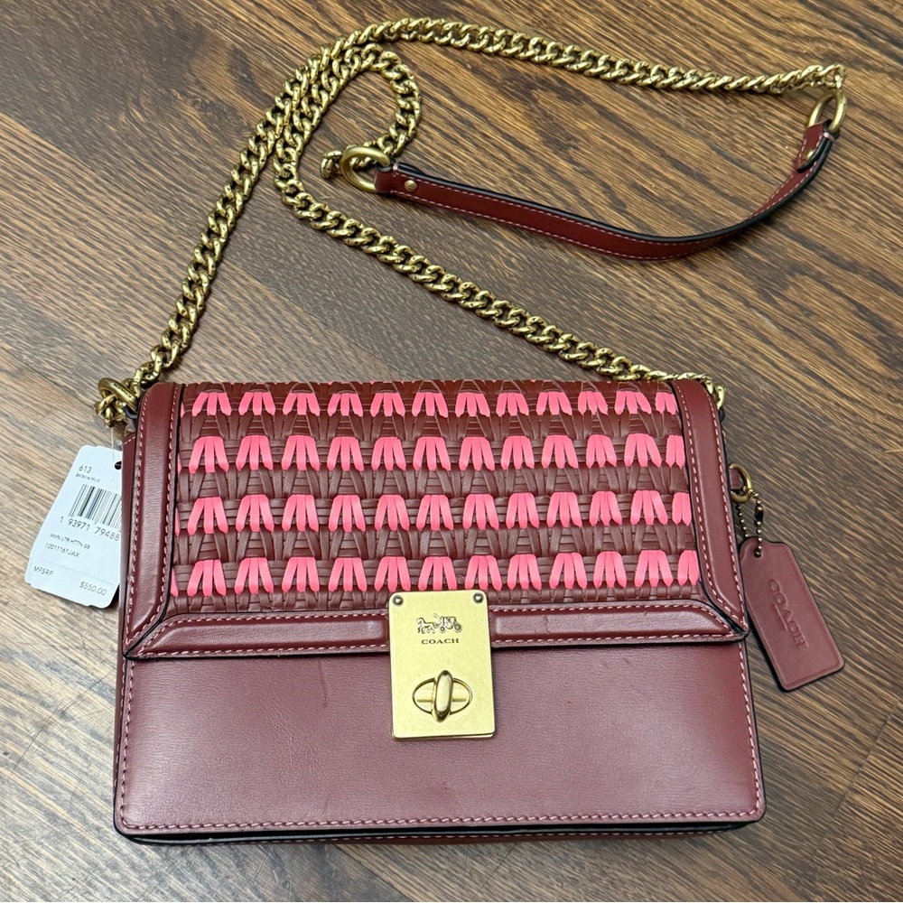 COACH HUTTON SHOULDER BAG WITH WEAVING CHAIN CROSSBODY